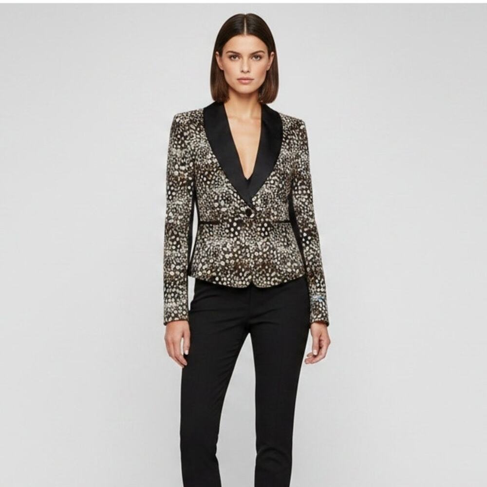 BCBGMAXAZRIA Bowie Feather Print Tuxedo Blazer Jacket M